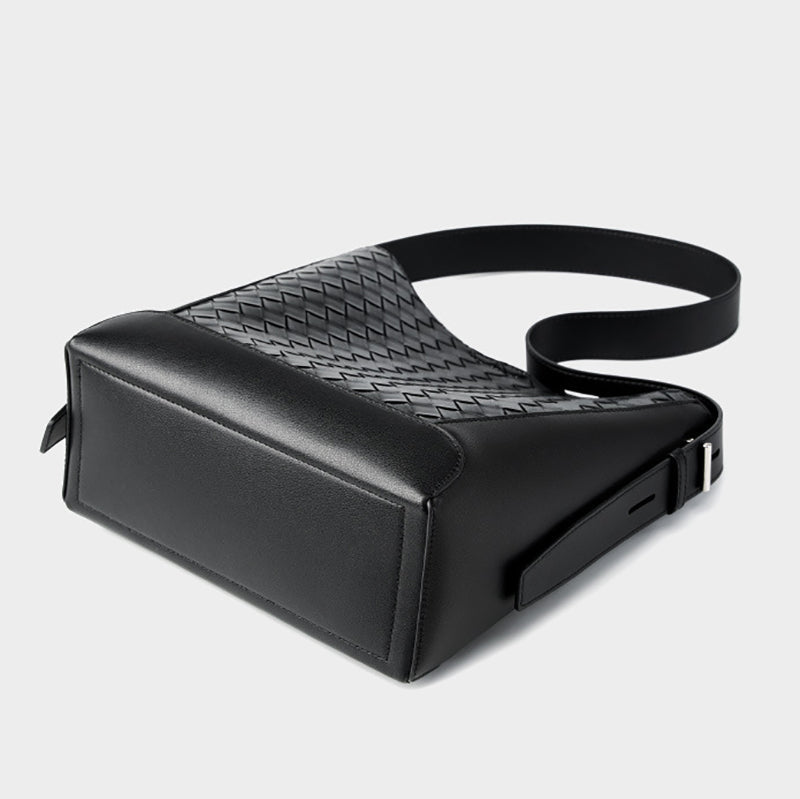Tauriel | Black Woven Leather Crossbody Bag – Sleek & Timeless Design