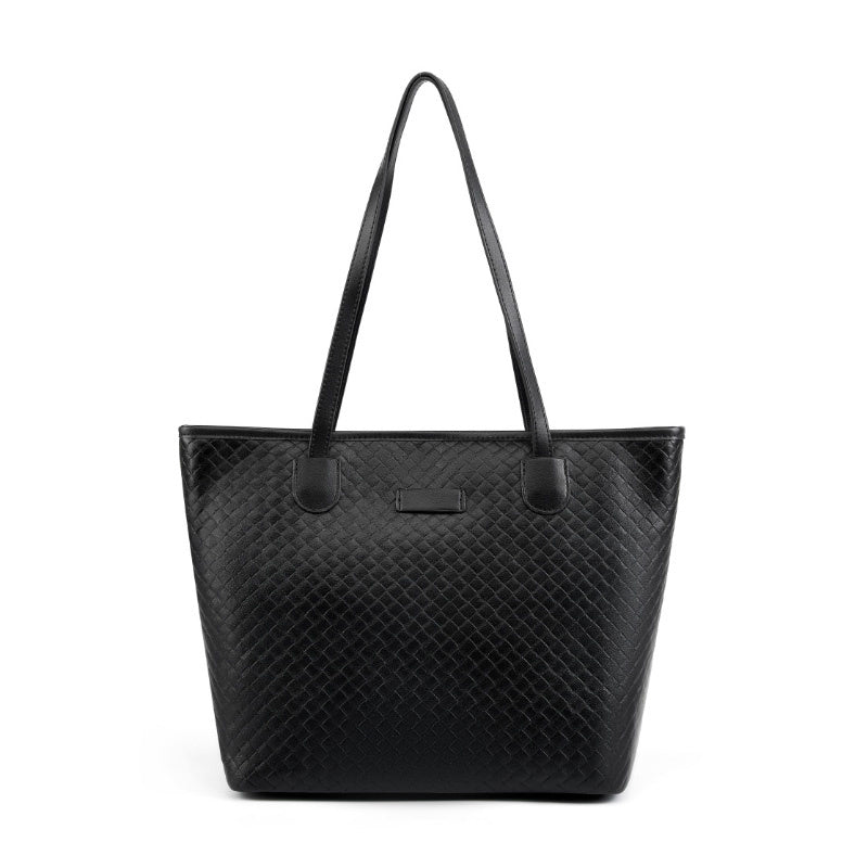 Zyphera | Black Woven Leather Tote Bag – Elegant & Spacious