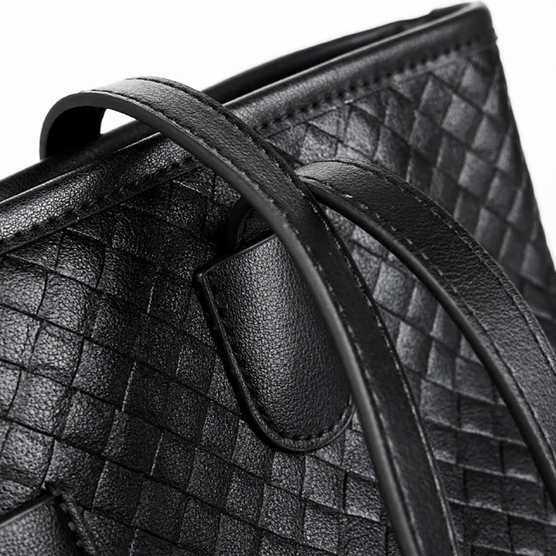 Zyphera | Black Woven Leather Tote Bag – Elegant & Spacious