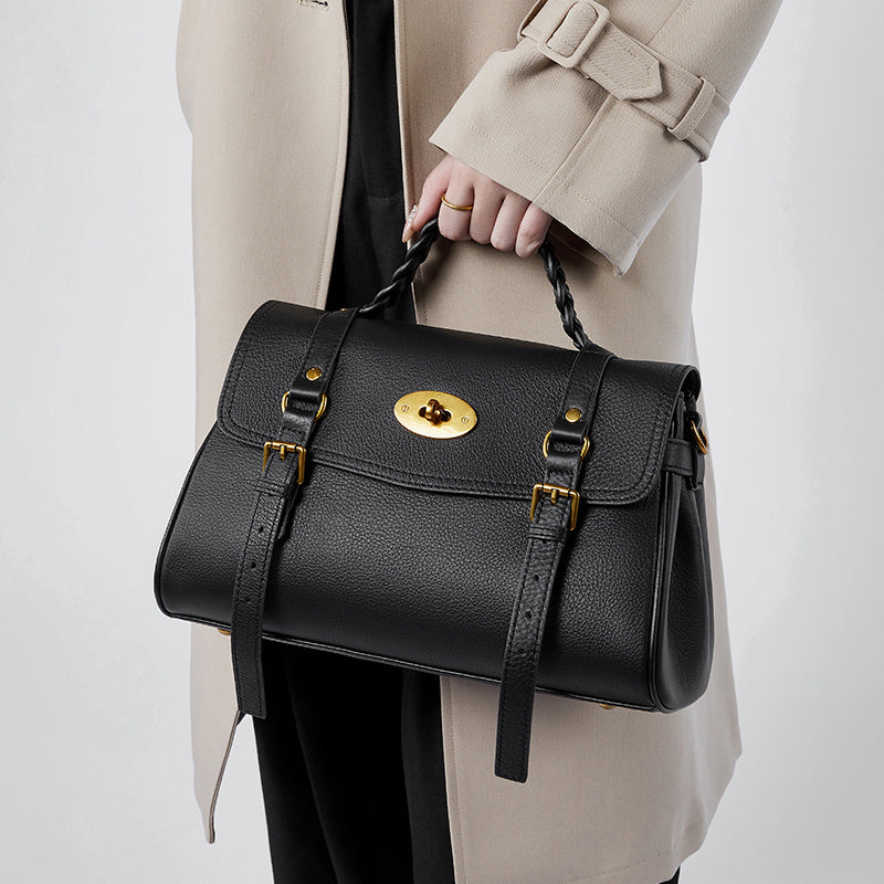 Florence | Black Braided Handle Satchel – Timeless & Elegant