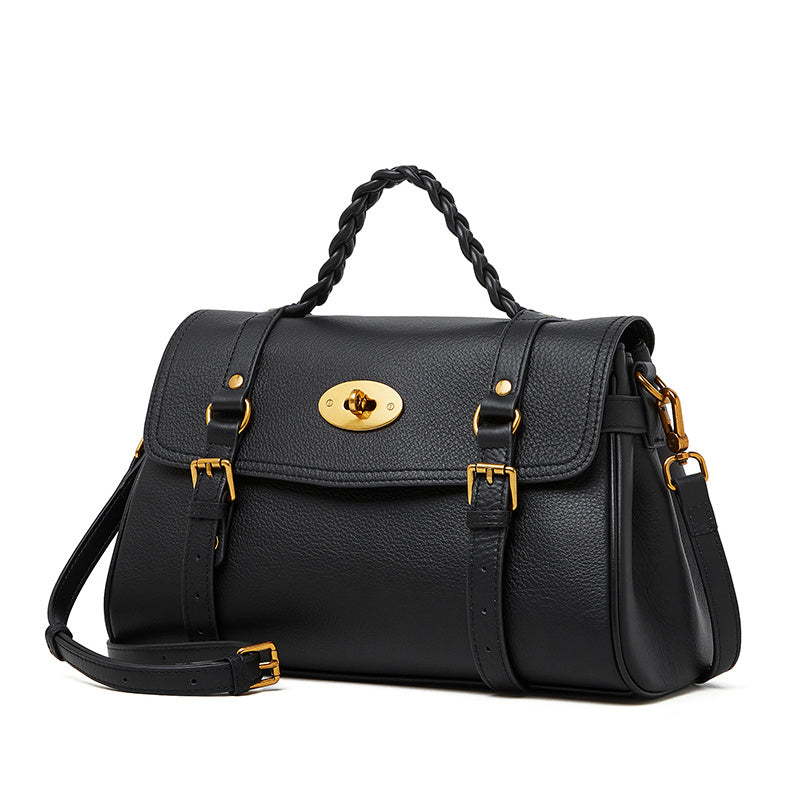 Florence | Black Braided Handle Satchel – Timeless & Elegant
