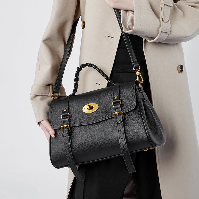 Florence | Black Braided Handle Satchel – Timeless & Elegant