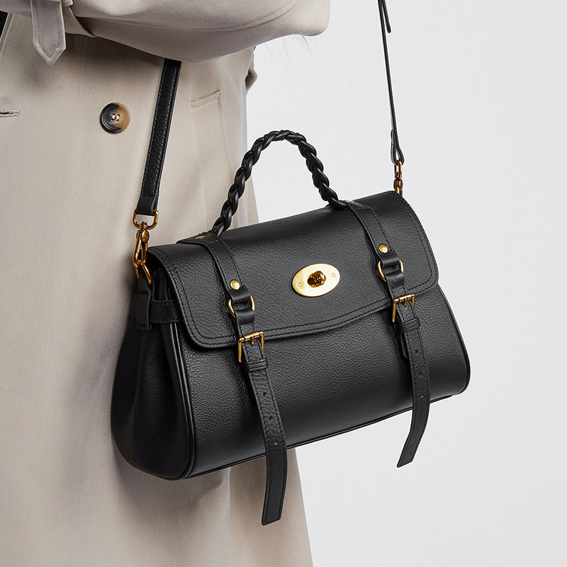 Florence | Black Braided Handle Satchel – Timeless & Elegant