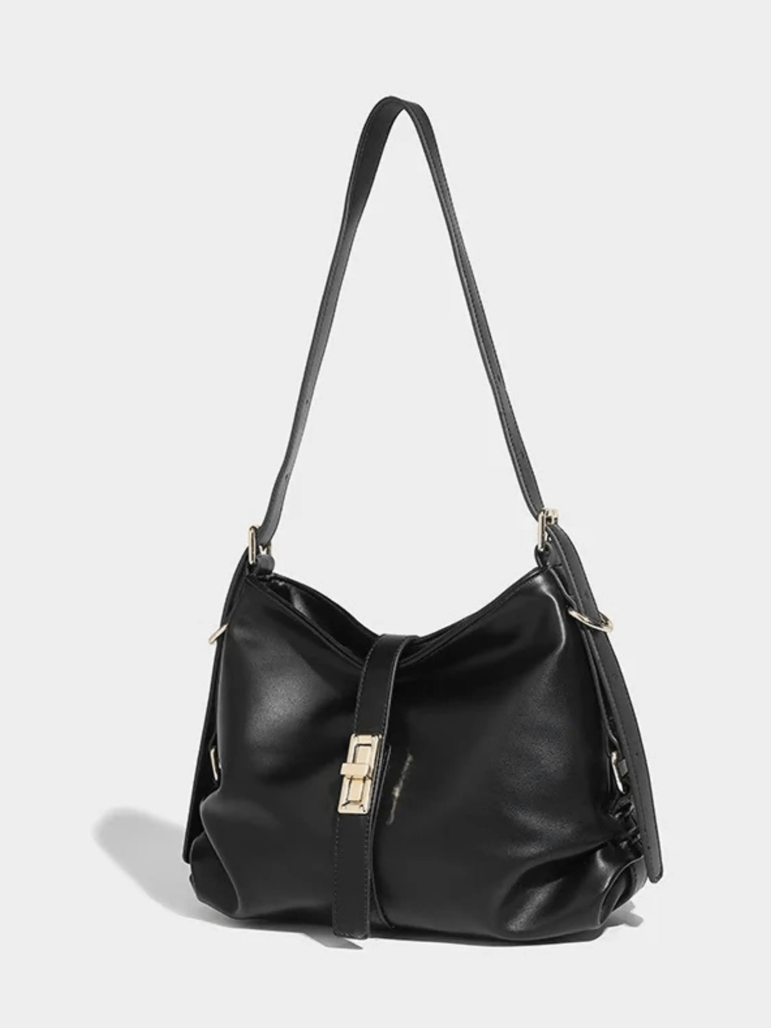 Velithra | Luxe Black Leather Shoulder Bag – Elegant & Versatile