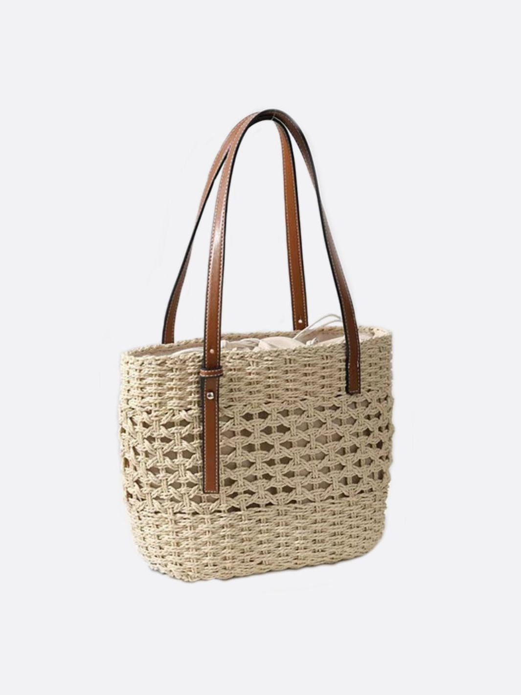 Marina Woven Rope Tote – Open-Weave Straw Bag