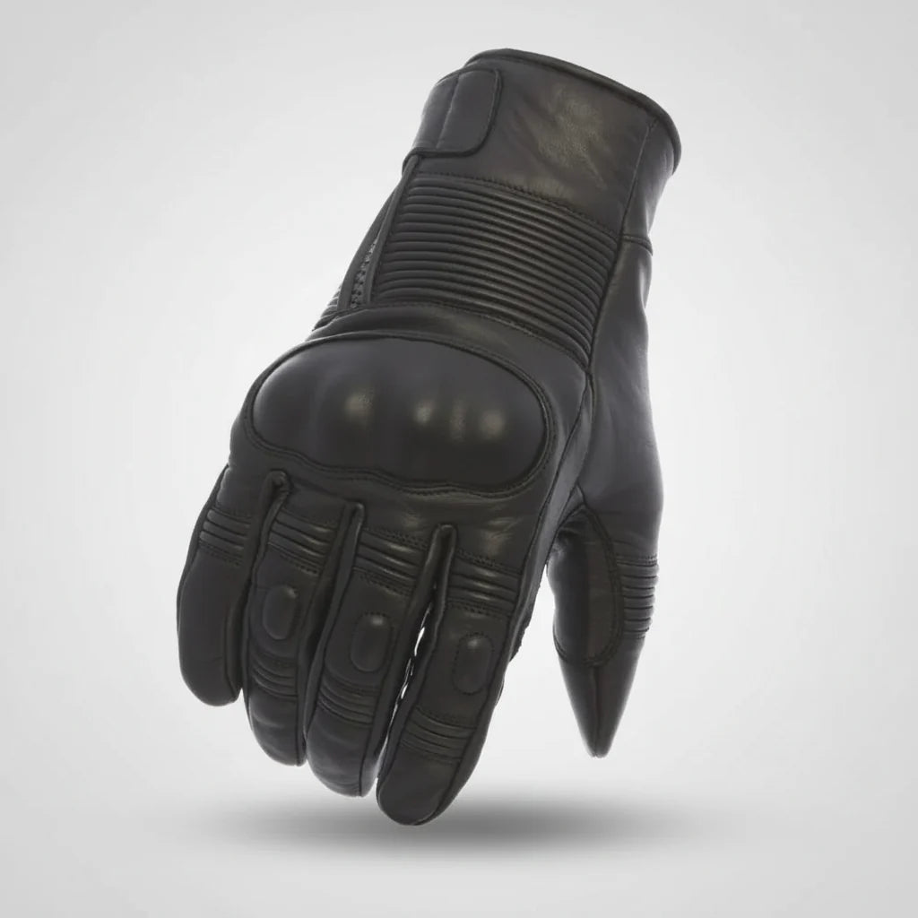 Cascade Men’s Leather Motorcycle Gloves. Armored Biker Gloves with Rubber Knuckles & Zipper Closure