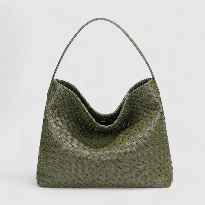 Sorvessa | Black Woven Leather Shoulder Bag – Elegant & Versatile