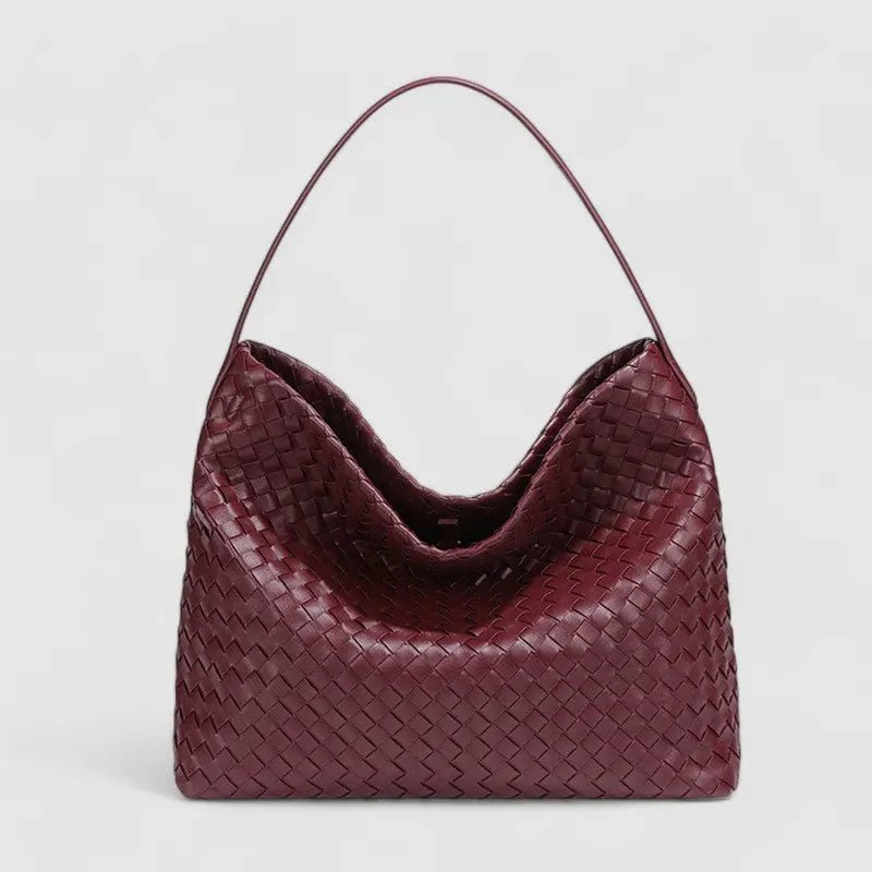 Sorvessa | Black Woven Leather Shoulder Bag – Elegant & Versatile