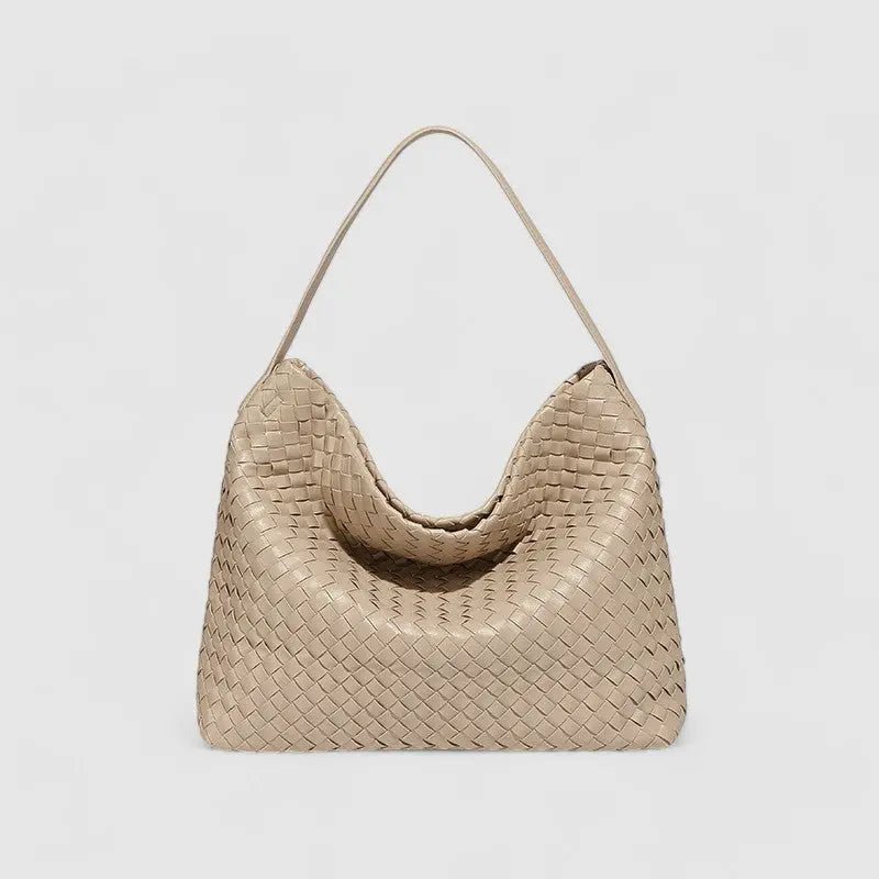 Sorvessa | Black Woven Leather Shoulder Bag – Elegant & Versatile