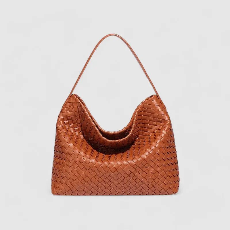 Sorvessa | Black Woven Leather Shoulder Bag – Elegant & Versatile