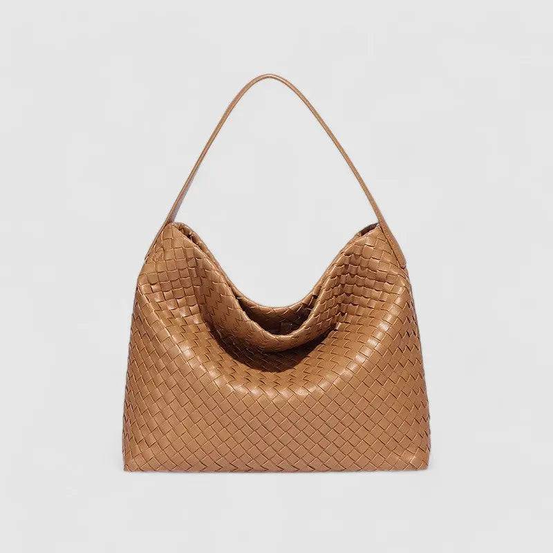 Sorvessa | Black Woven Leather Shoulder Bag – Elegant & Versatile