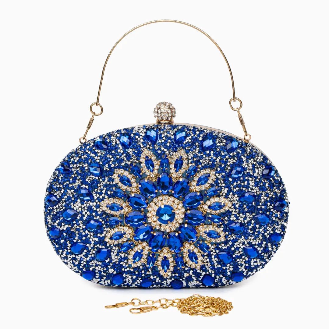 Celeste | Blue Crystal Sunburst Evening Clutch – Royal Radiance