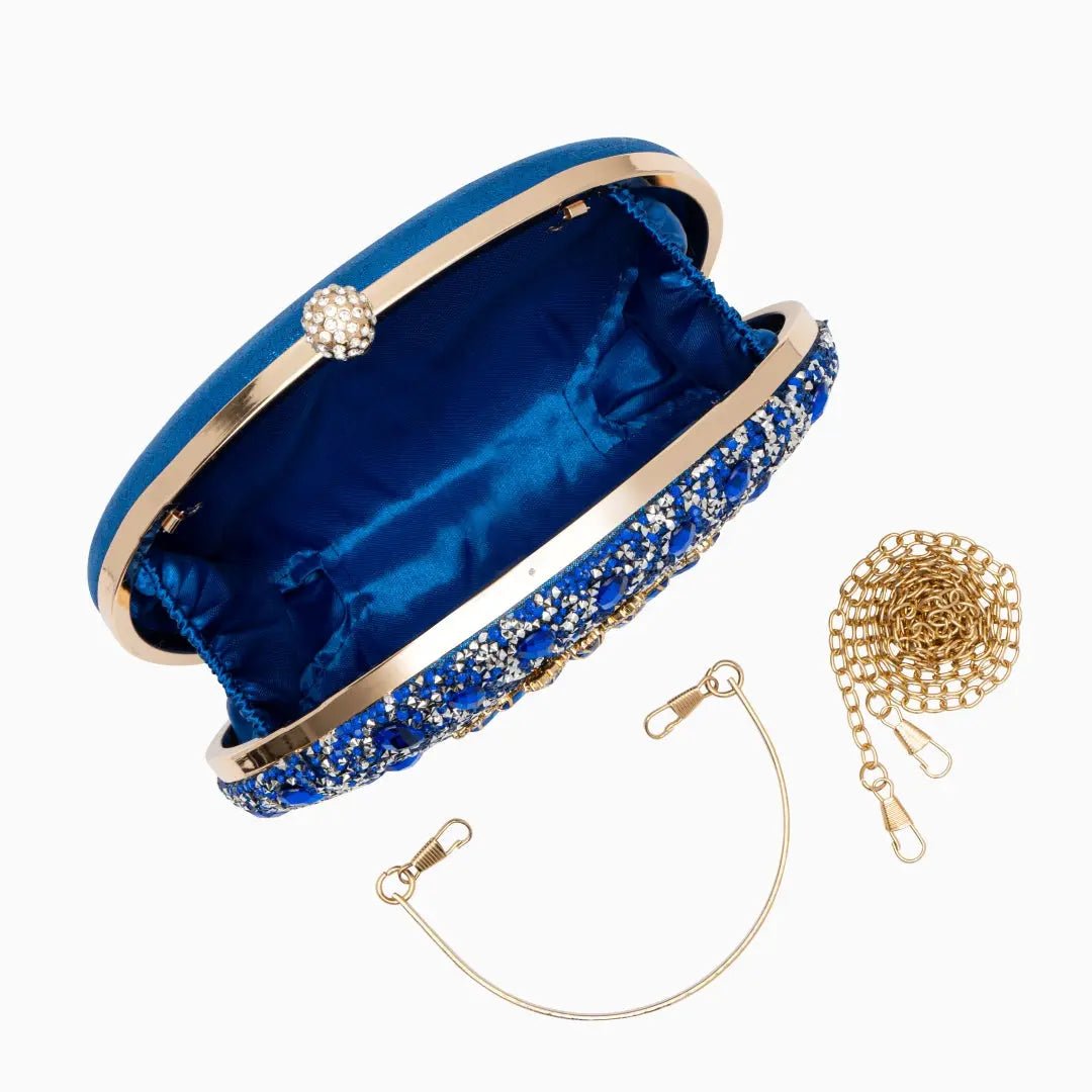 Celeste | Blue Crystal Sunburst Evening Clutch – Royal Radiance
