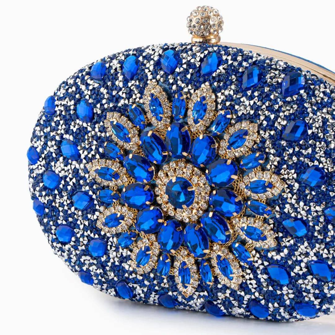 Celeste | Blue Crystal Sunburst Evening Clutch – Royal Radiance