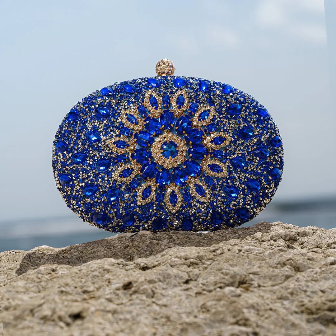 Celeste | Blue Crystal Sunburst Evening Clutch – Royal Radiance