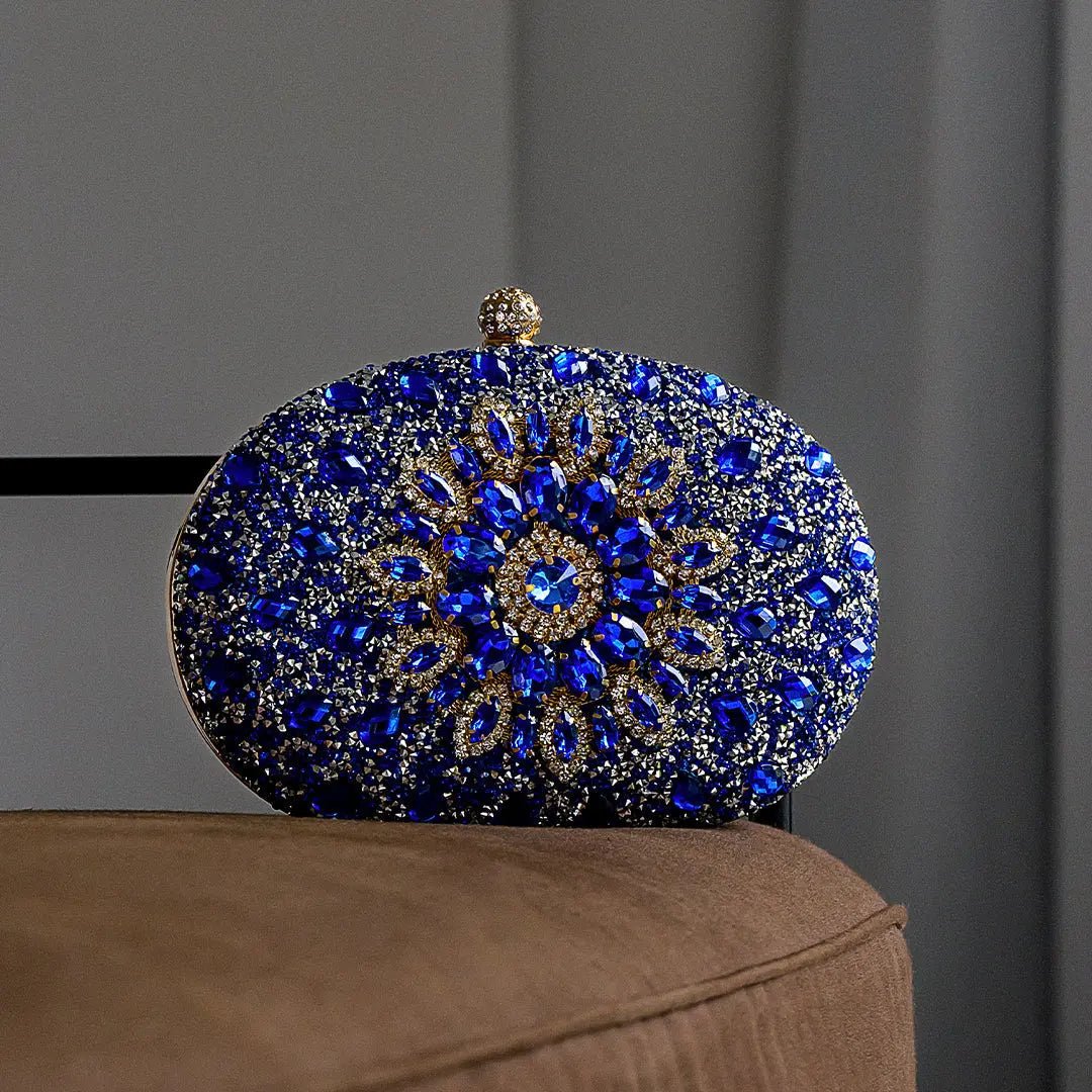 Celeste | Blue Crystal Sunburst Evening Clutch – Royal Radiance