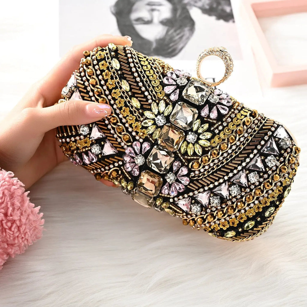 Amara | Hand-Beaded Bohemian Luxe Evening Clutch – Artful Elegance