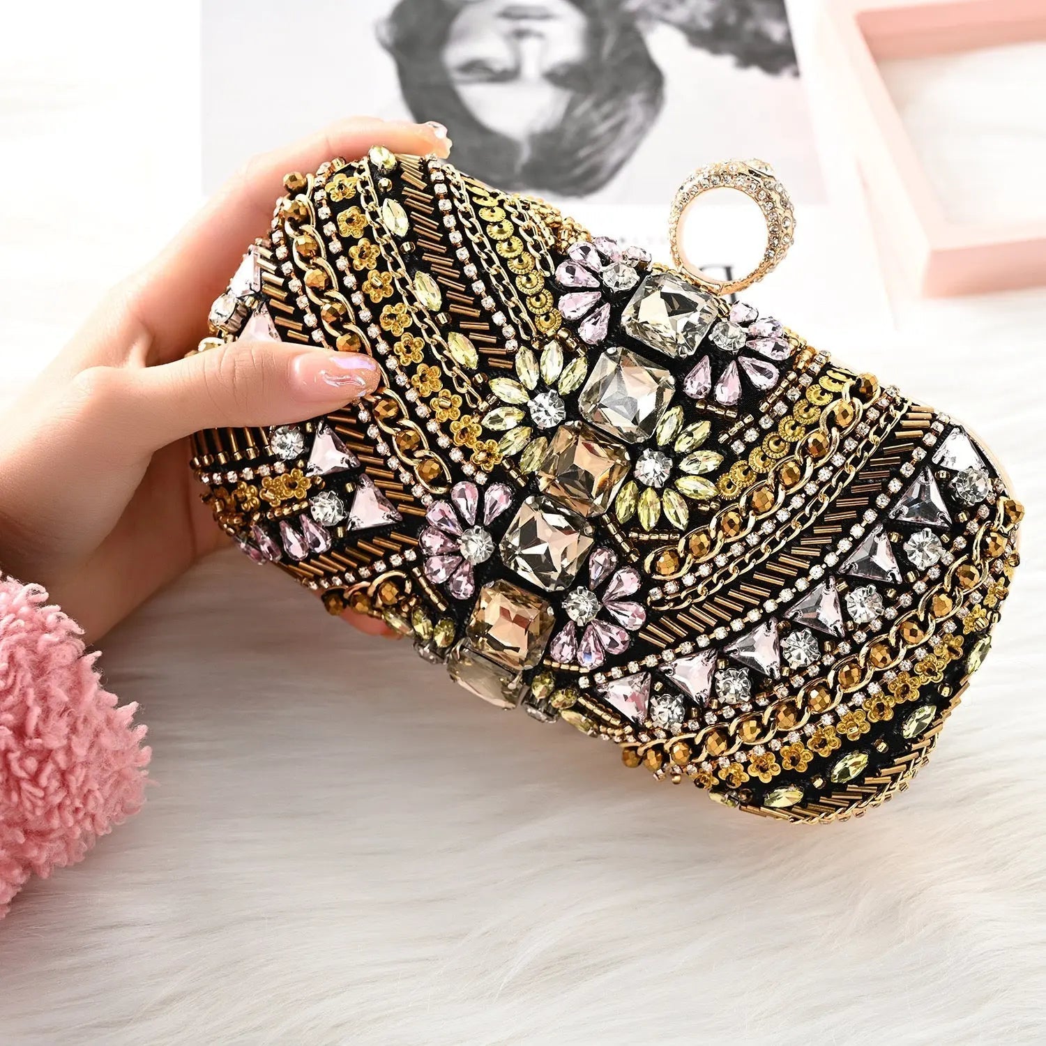 Amara | Hand-Beaded Bohemian Luxe Evening Clutch – Artful Elegance