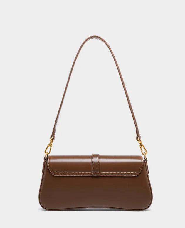 Éloise | Sleek Leather Baguette Bag – Detachable Strap & Gold-Tone Lock