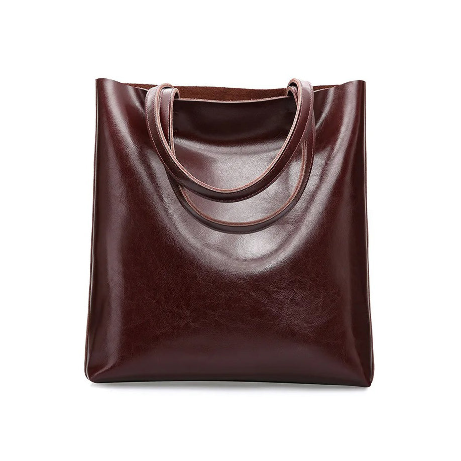 Alma | Classic Leather Tote Bag – Slim Handles & Spacious Interior