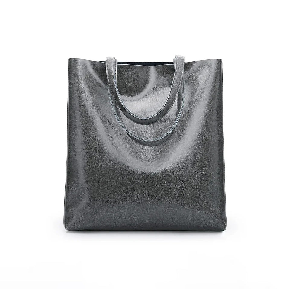 Alma | Classic Leather Tote Bag – Slim Handles & Spacious Interior