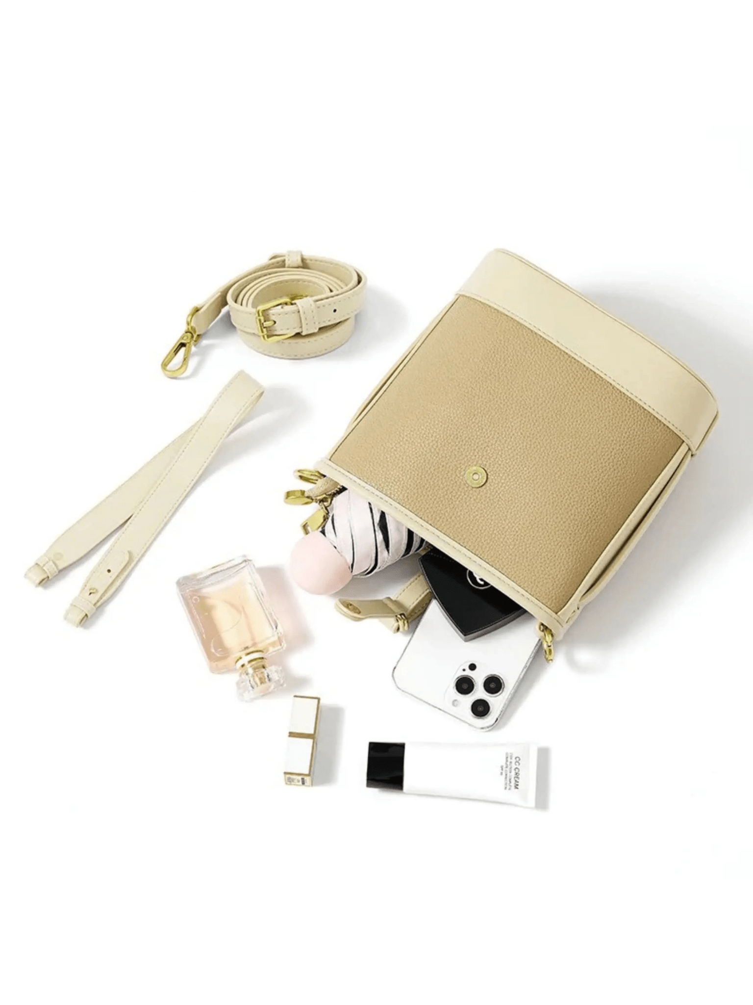 Evelyn | Beige Leather Bucket Bag – Minimalist & Chic