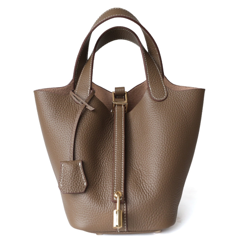 Azrielle | Premium Vegan Leather Litchi Grain Buckle Bag with Top Handle & Inner Pouch