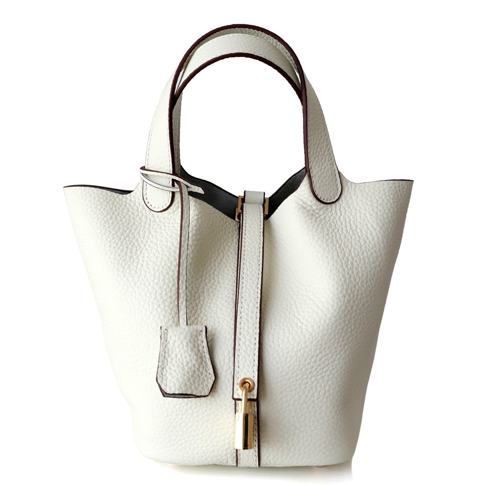 Azrielle | Premium Vegan Leather Litchi Grain Buckle Bag with Top Handle & Inner Pouch