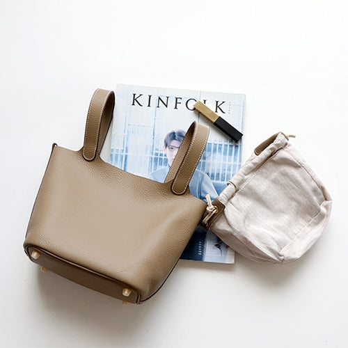 Azrielle | Premium Vegan Leather Litchi Grain Buckle Bag with Top Handle & Inner Pouch
