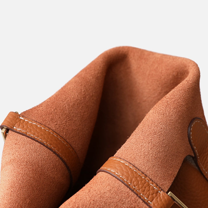 Azrielle | Premium Vegan Leather Litchi Grain Buckle Bag with Top Handle & Inner Pouch