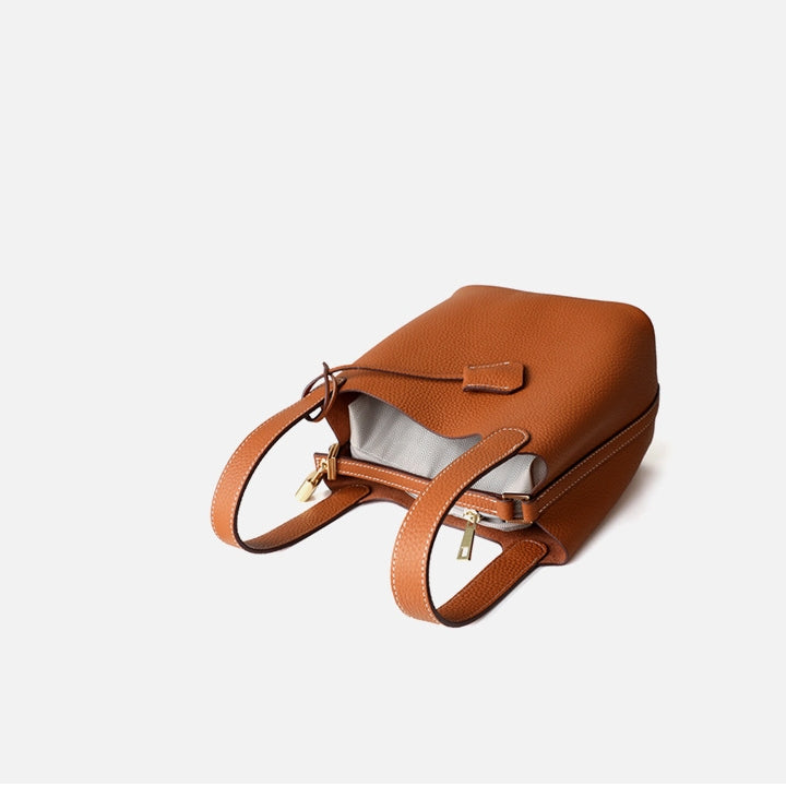 Azrielle | Premium Vegan Leather Litchi Grain Buckle Bag with Top Handle & Inner Pouch