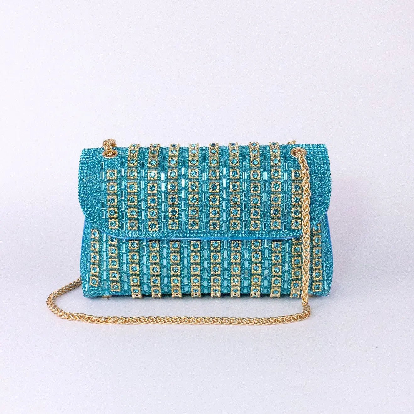Xandelle | Turquoise Crystal Embellished Shoulder Bag – Vibrant Glamour