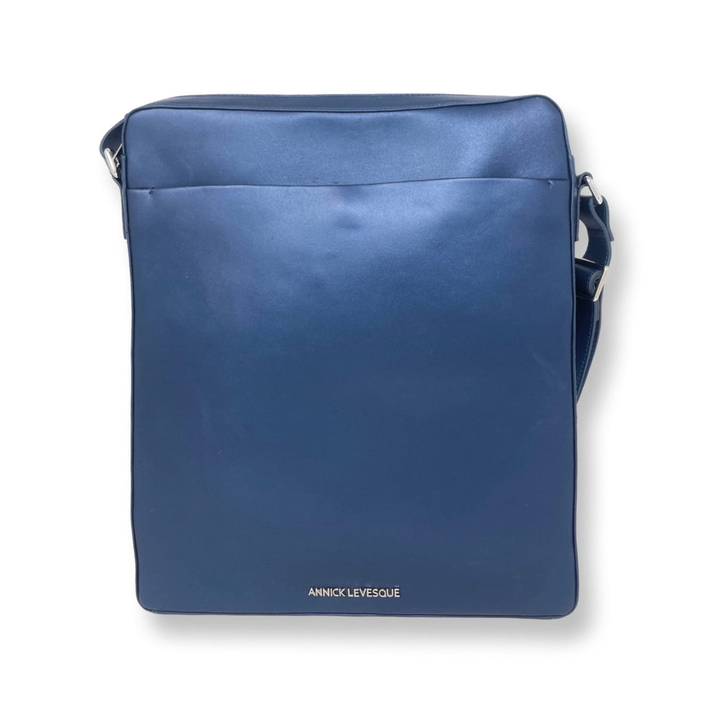 Sac d’ordinateur en cuir à bandoulière bleu marine | MalKa