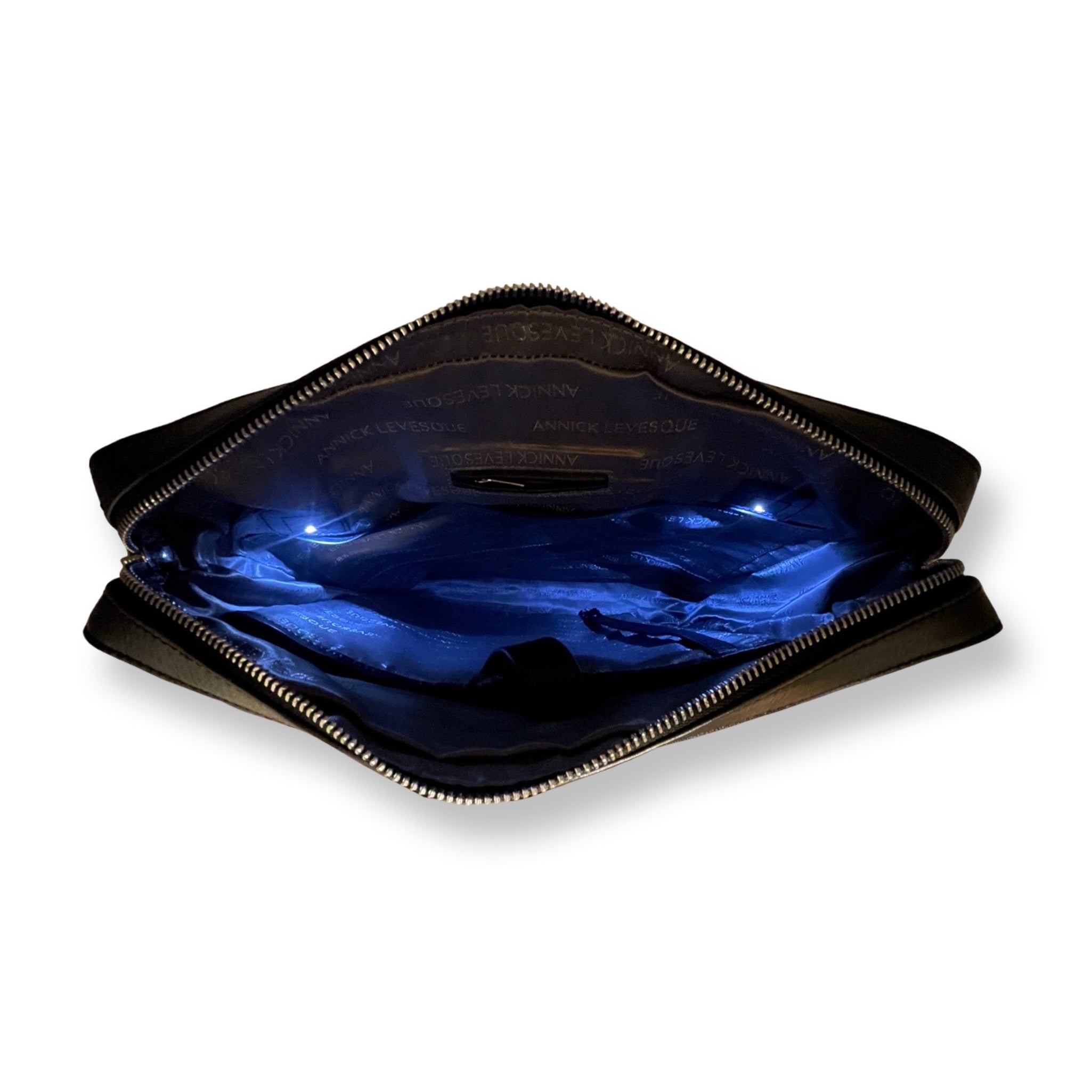 Sac d’ordinateur en cuir à bandoulière bleu marine | MalKa