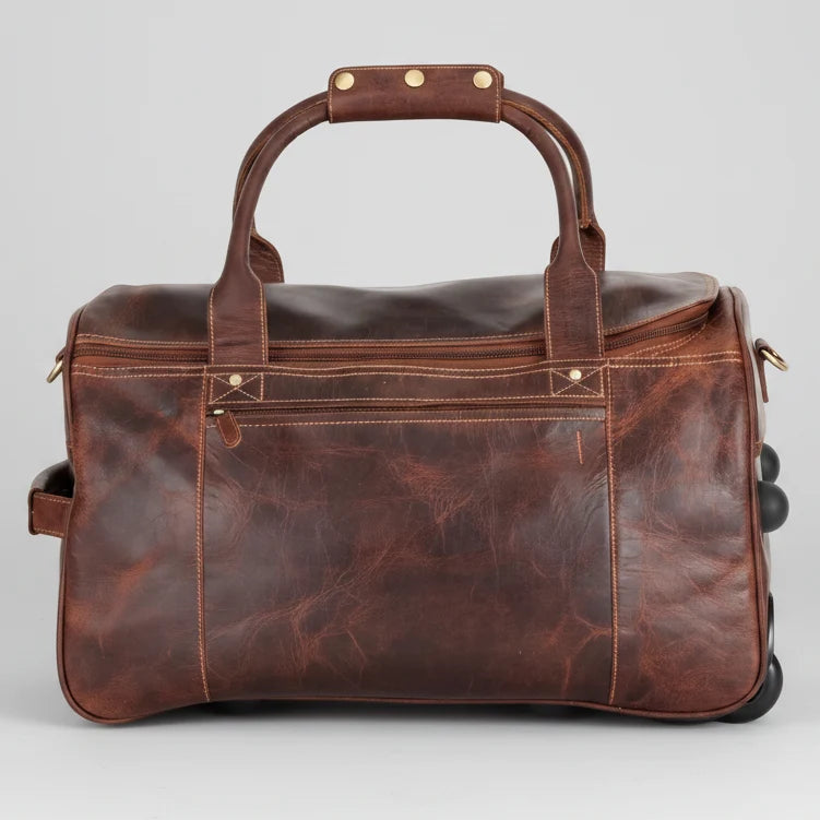 Greenwood Leather Wheeled Duffel Bag. Vintage Sandel Travel Trolley
