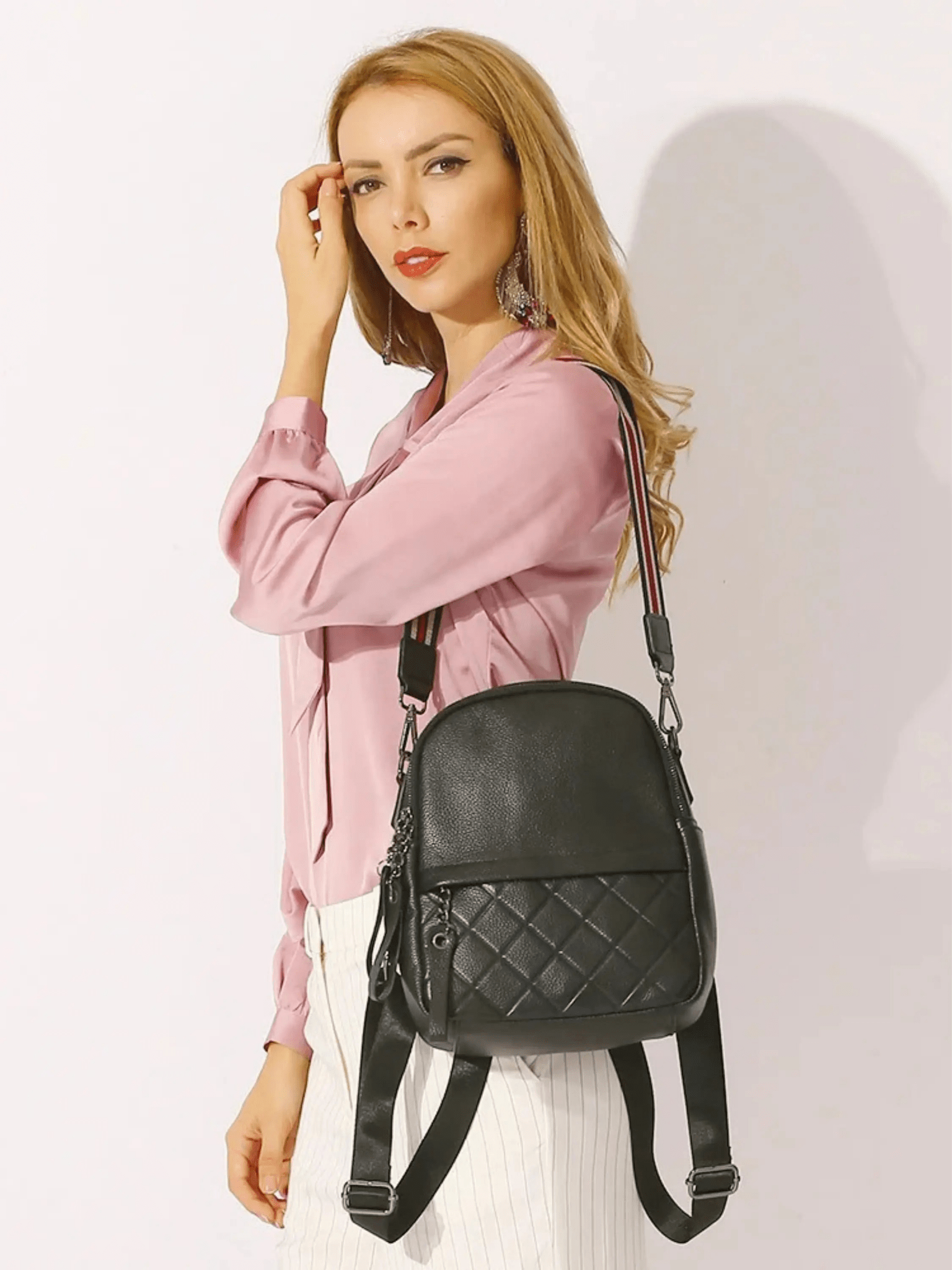 Eowen | Quilted Black Leather Backpack – Chic & Functional