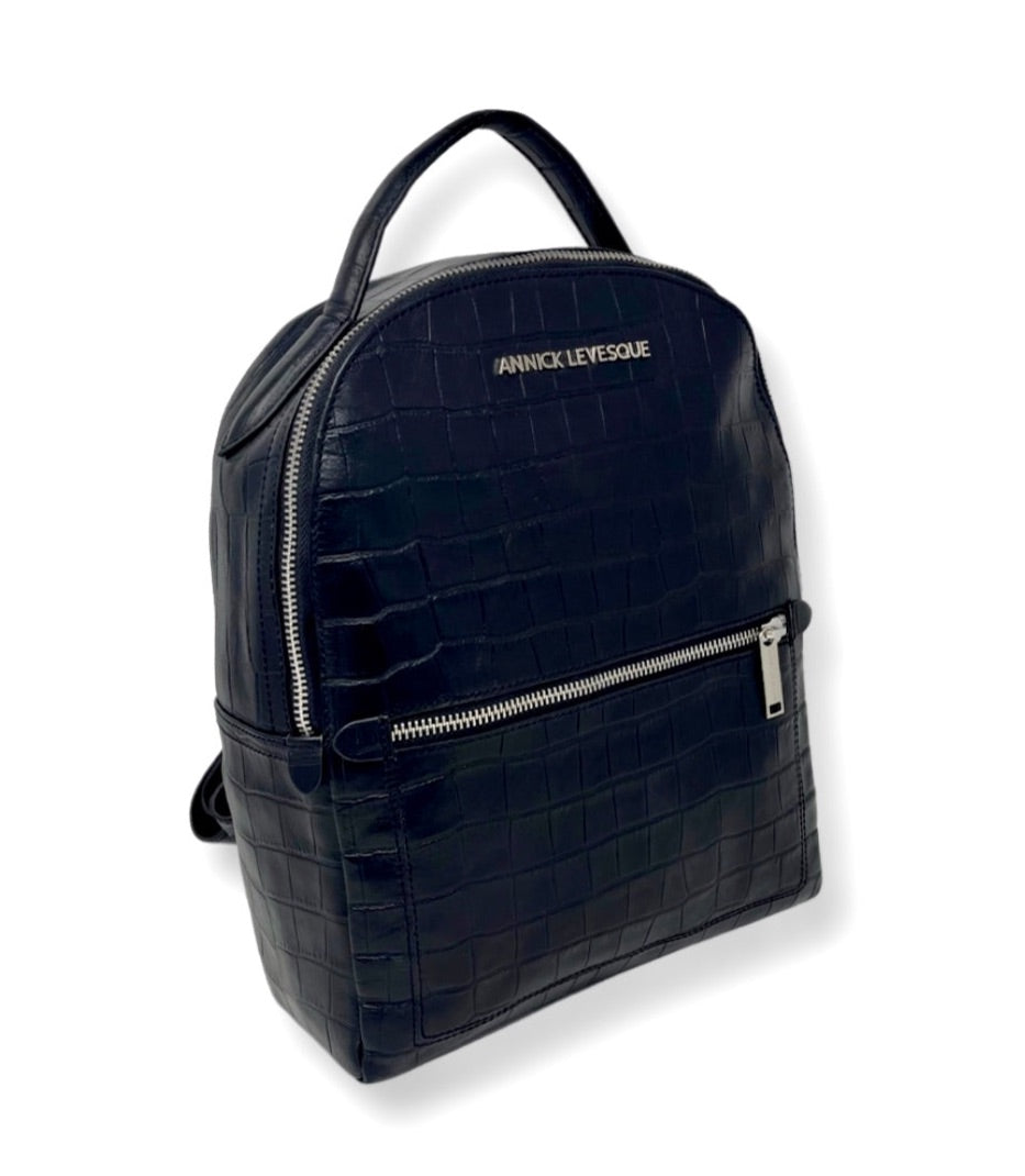 Sac à dos en Cuir Noir croco | Eve