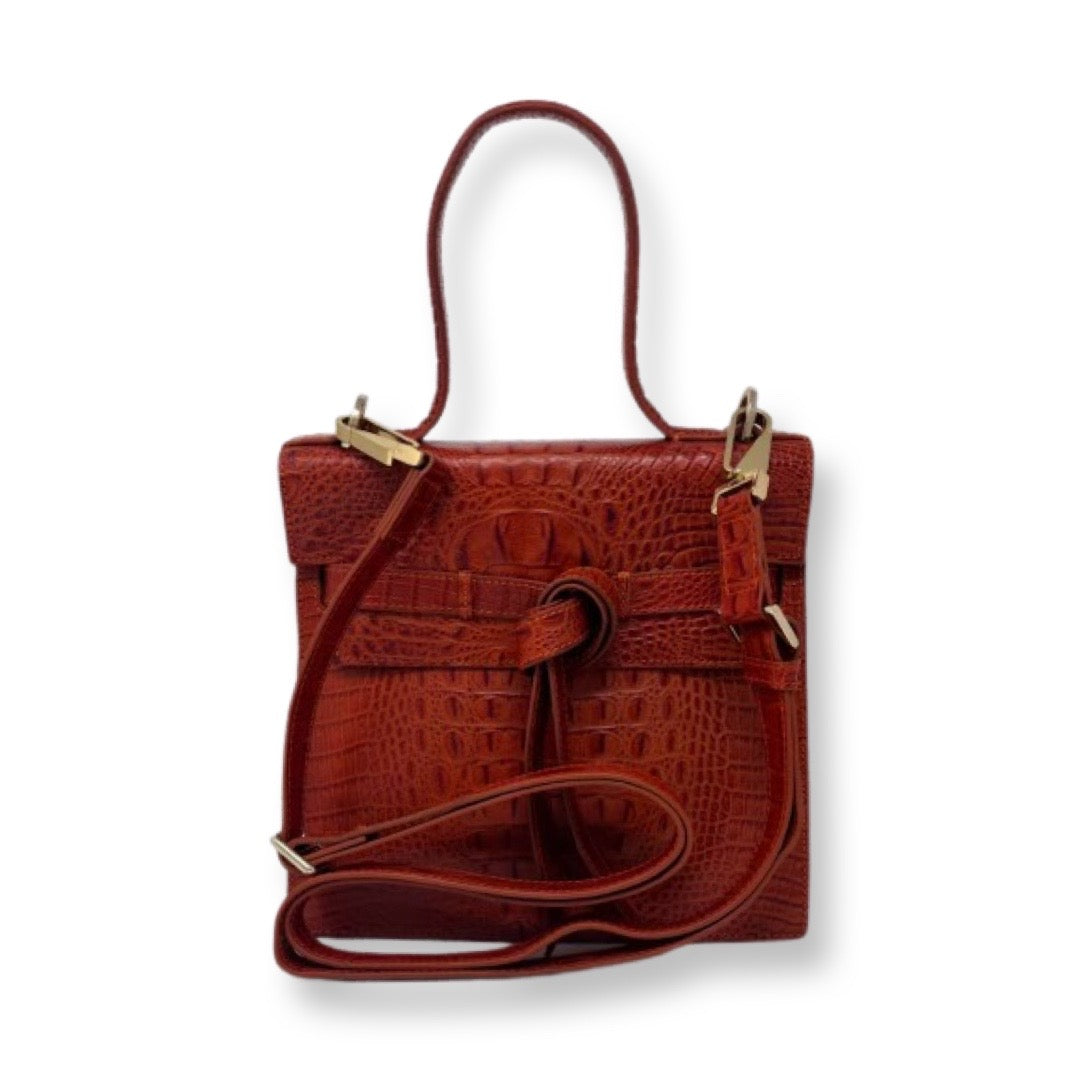 Sac à main en cuir véritable Roxanne, Rouge embossé croco