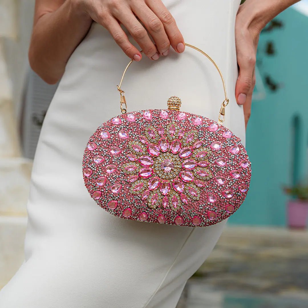 Dahlia | Pink Crystal Floral Evening Clutch – Radiant Bloom