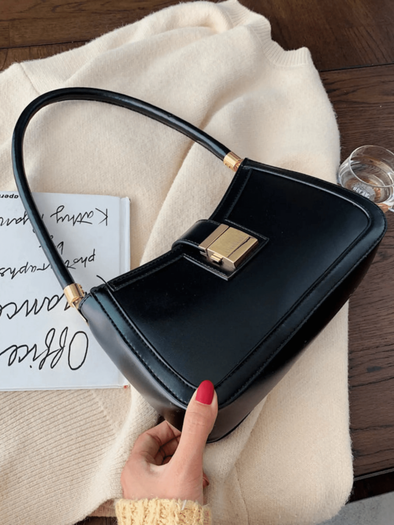 Valencia | Black Luxe Leather Shoulder Bag – Bold & Sophisticated