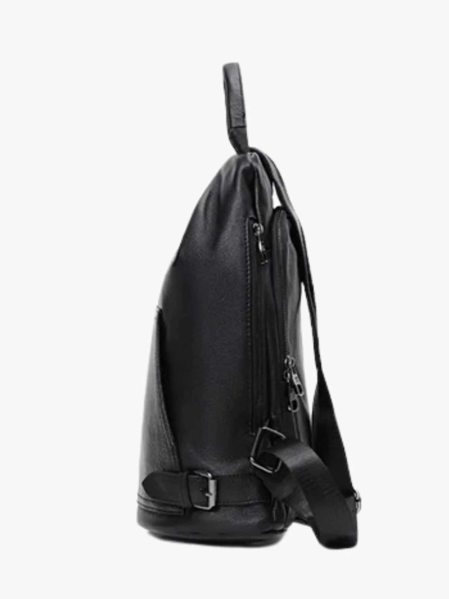 Vera | Sleek Black Drawstring Leather Backpack – Minimalist Edge