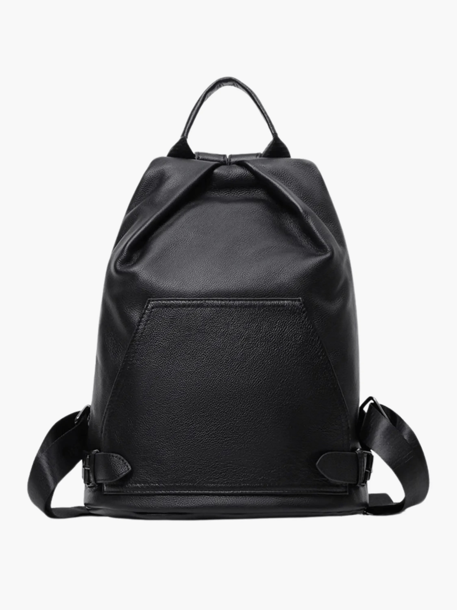 Vera | Sleek Black Drawstring Leather Backpack – Minimalist Edge