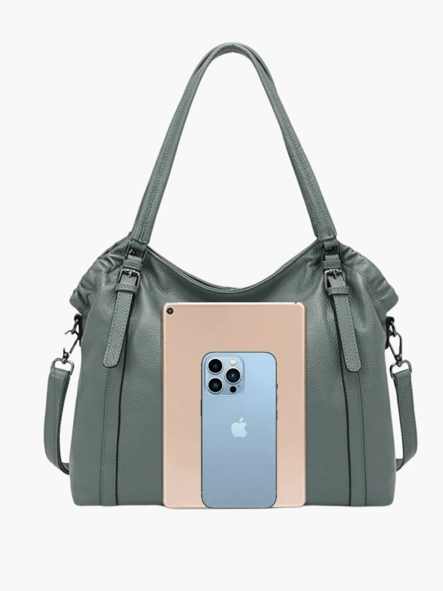 Talyssia | Luxe Slate Blue Leather Tote Bag – Chic & Functional