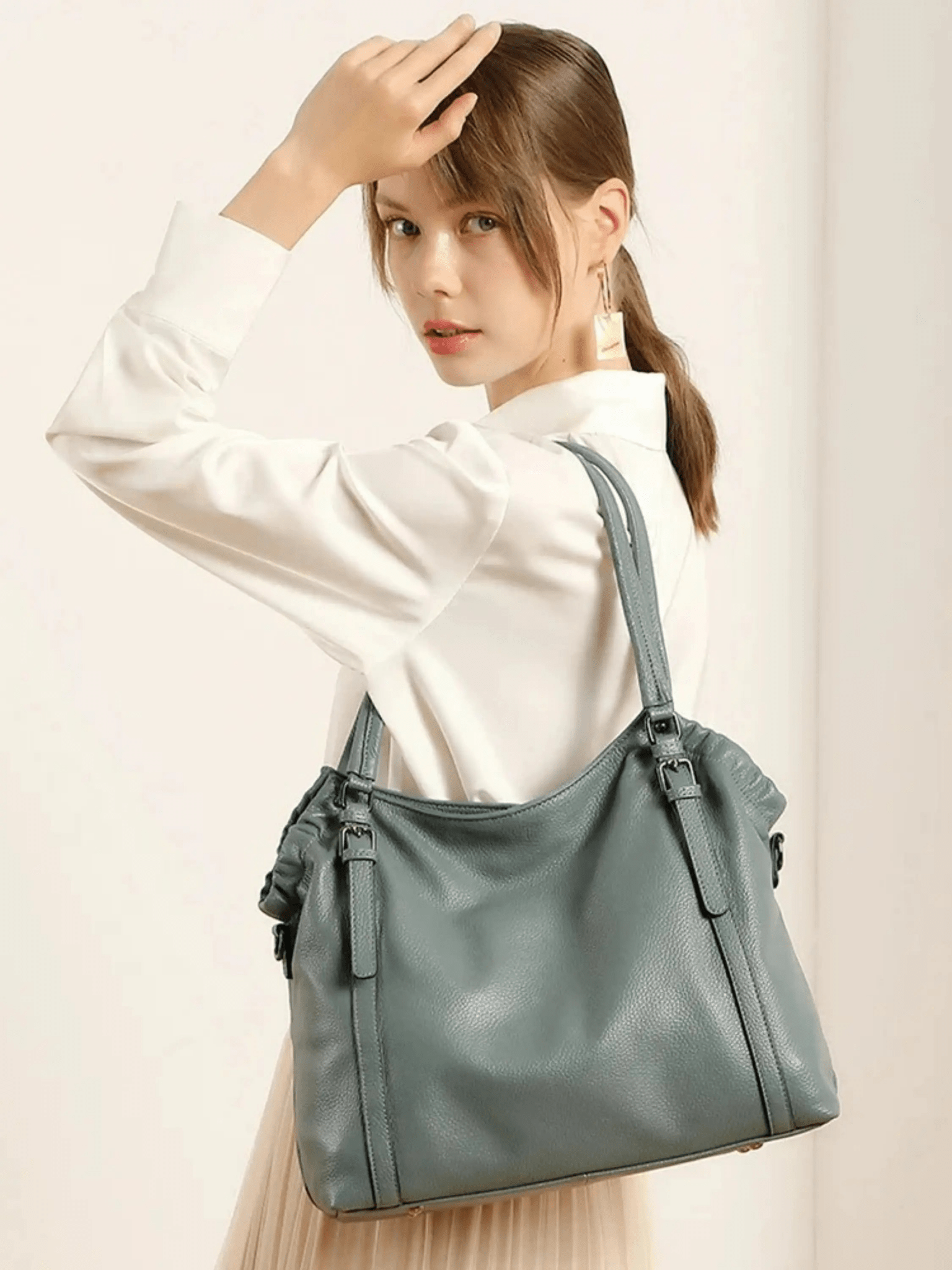 Talyssia | Luxe Slate Blue Leather Tote Bag – Chic & Functional