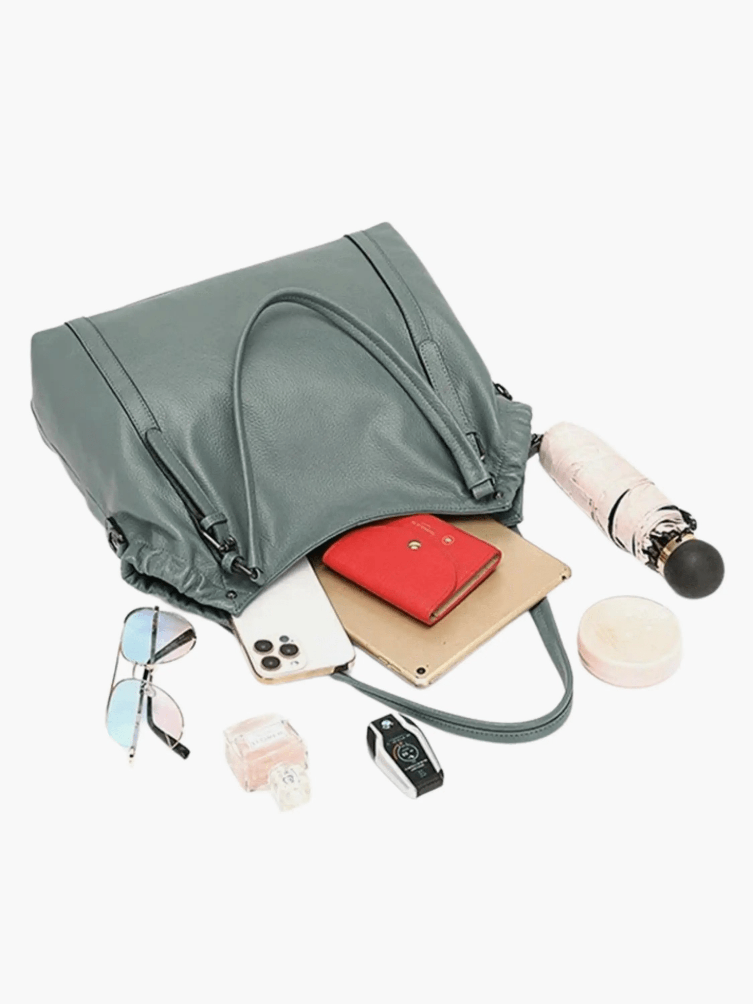 Talyssia | Luxe Slate Blue Leather Tote Bag – Chic & Functional