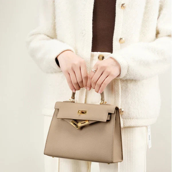 Cindy Leather Top Handle Satchel Bag – Classic Flap Crossbody Handbag for Women