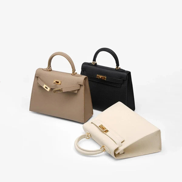 Cindy Leather Top Handle Satchel Bag – Classic Flap Crossbody Handbag for Women