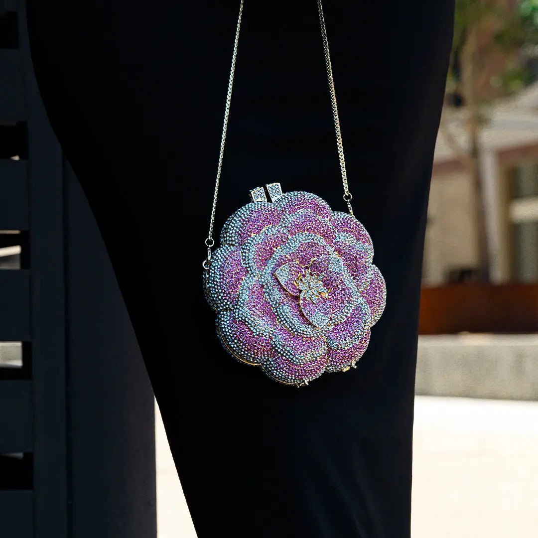 Rosabelle | Crystal Rose Evening Clutch – Floral Elegance