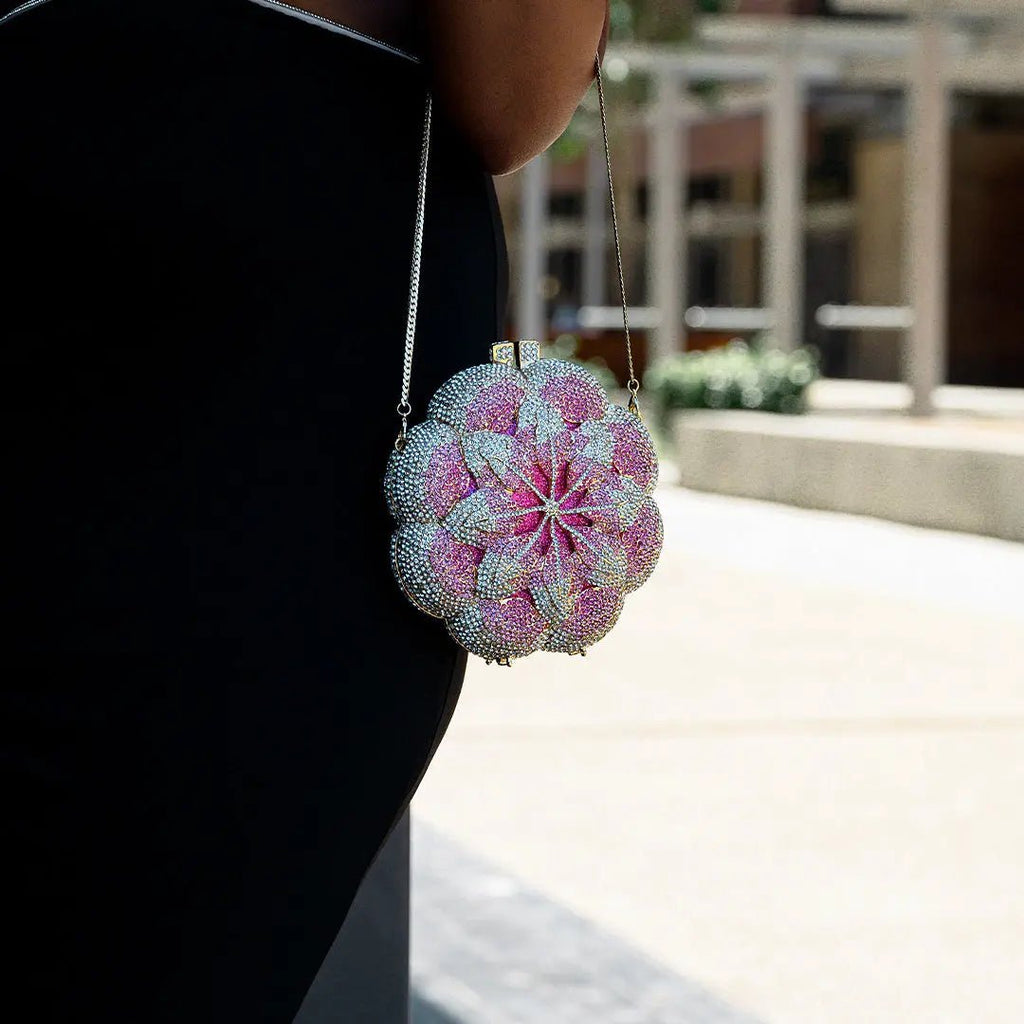 Rosabelle | Crystal Rose Evening Clutch – Floral Elegance