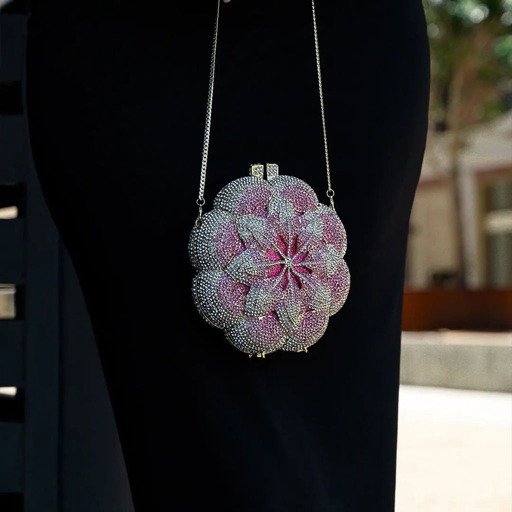 Rosabelle | Crystal Rose Evening Clutch – Floral Elegance
